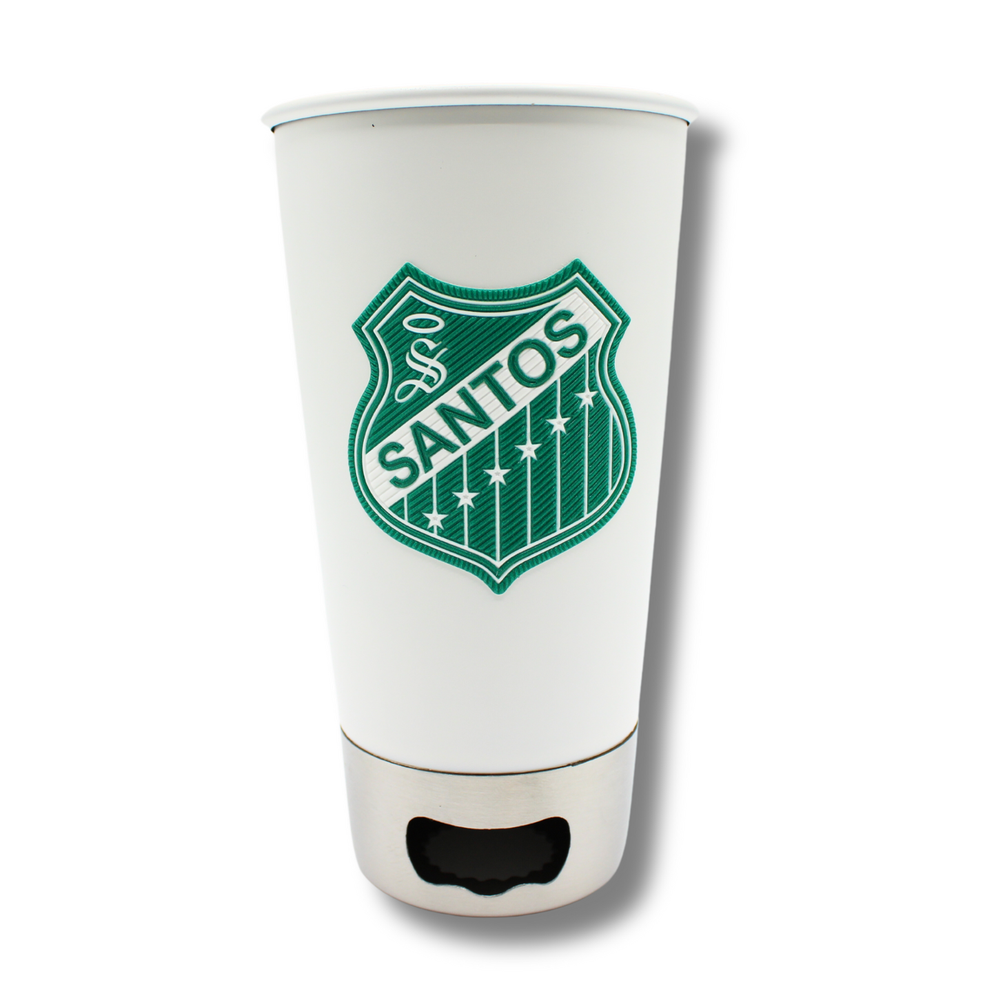 VASO BLANCO CON DESTAPADOR ESCUDO RETRO CLUB SANTOS LAGUNA