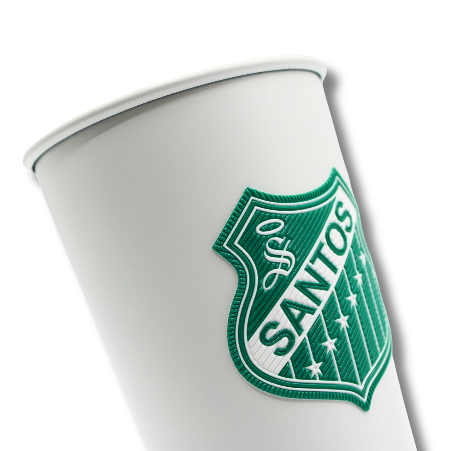 VASO BLANCO CON DESTAPADOR ESCUDO RETRO CLUB SANTOS LAGUNA