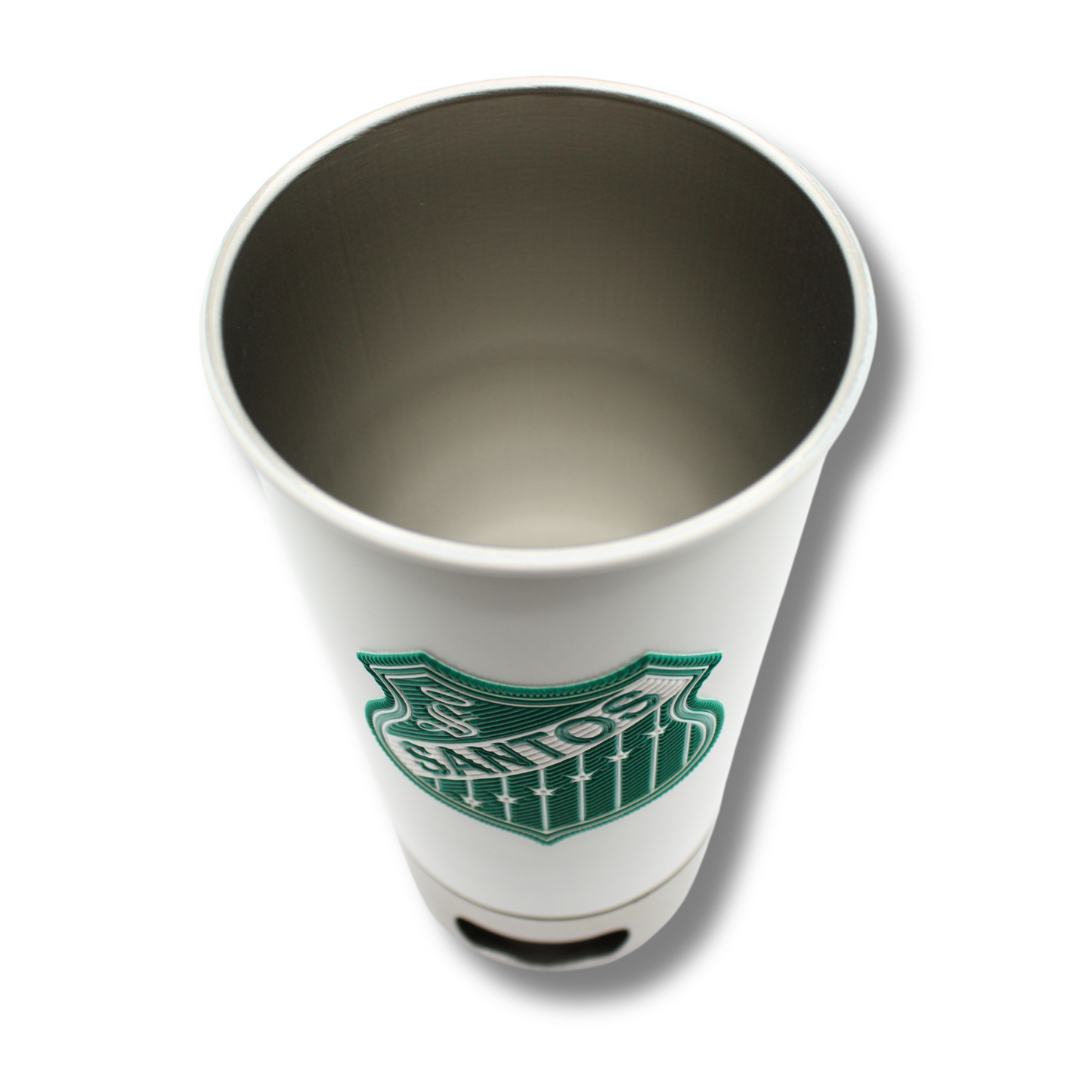 VASO BLANCO CON DESTAPADOR ESCUDO RETRO CLUB SANTOS LAGUNA