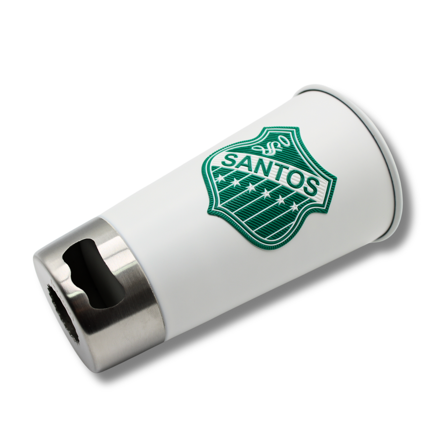 VASO BLANCO CON DESTAPADOR ESCUDO RETRO CLUB SANTOS LAGUNA