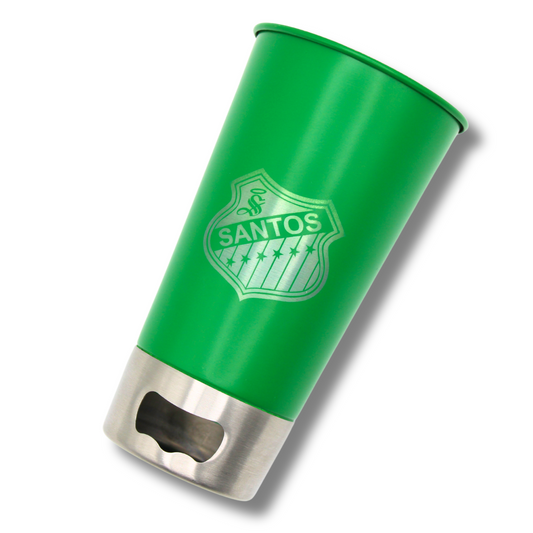 VASO VERDE CON DESTAPADOR ESCUDO RETRO CLUB SANTOS LAGUNA LASER