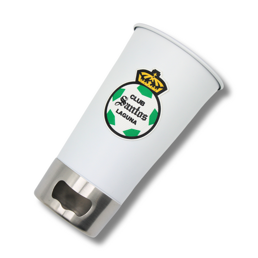 VASO BLANCO CON DESTAPADOR ESCUDO CLUB SANTOS LAGUNA FULL COLOR