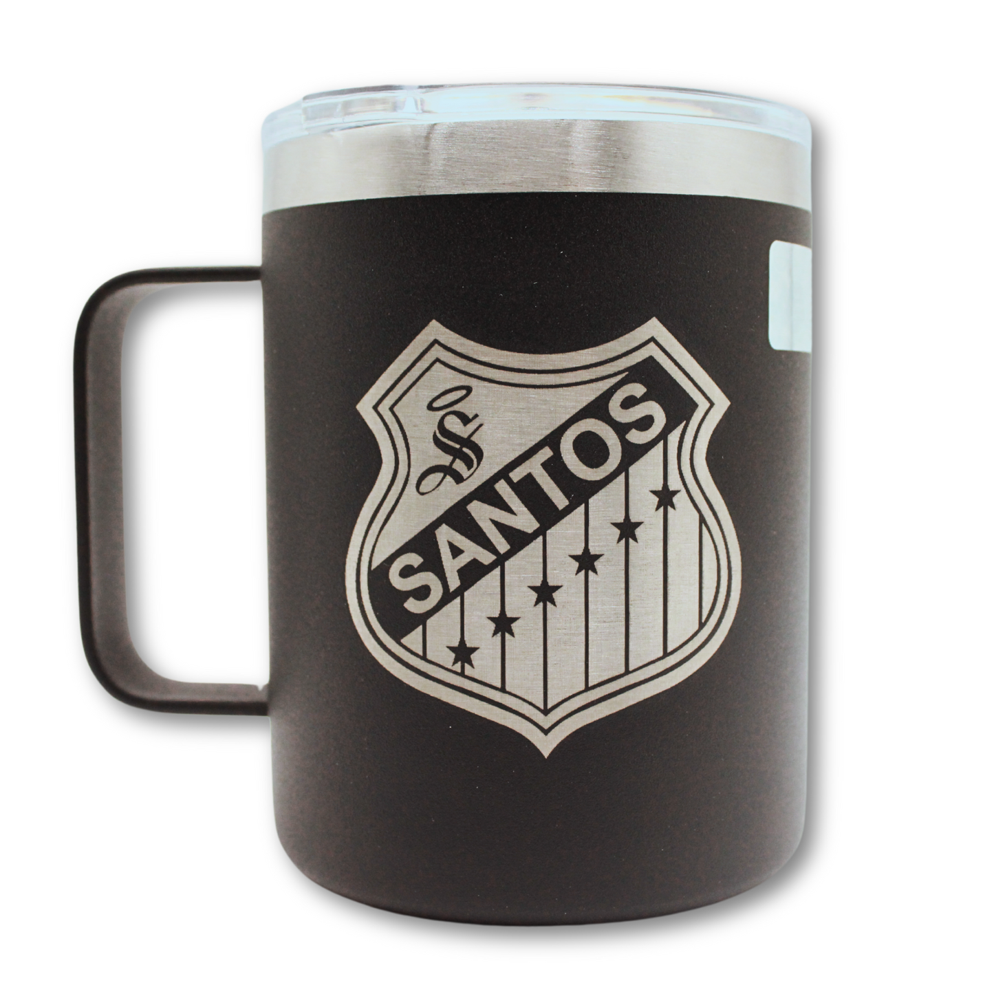 TAZA CON TAPA LOGO SANTOS GRABADO