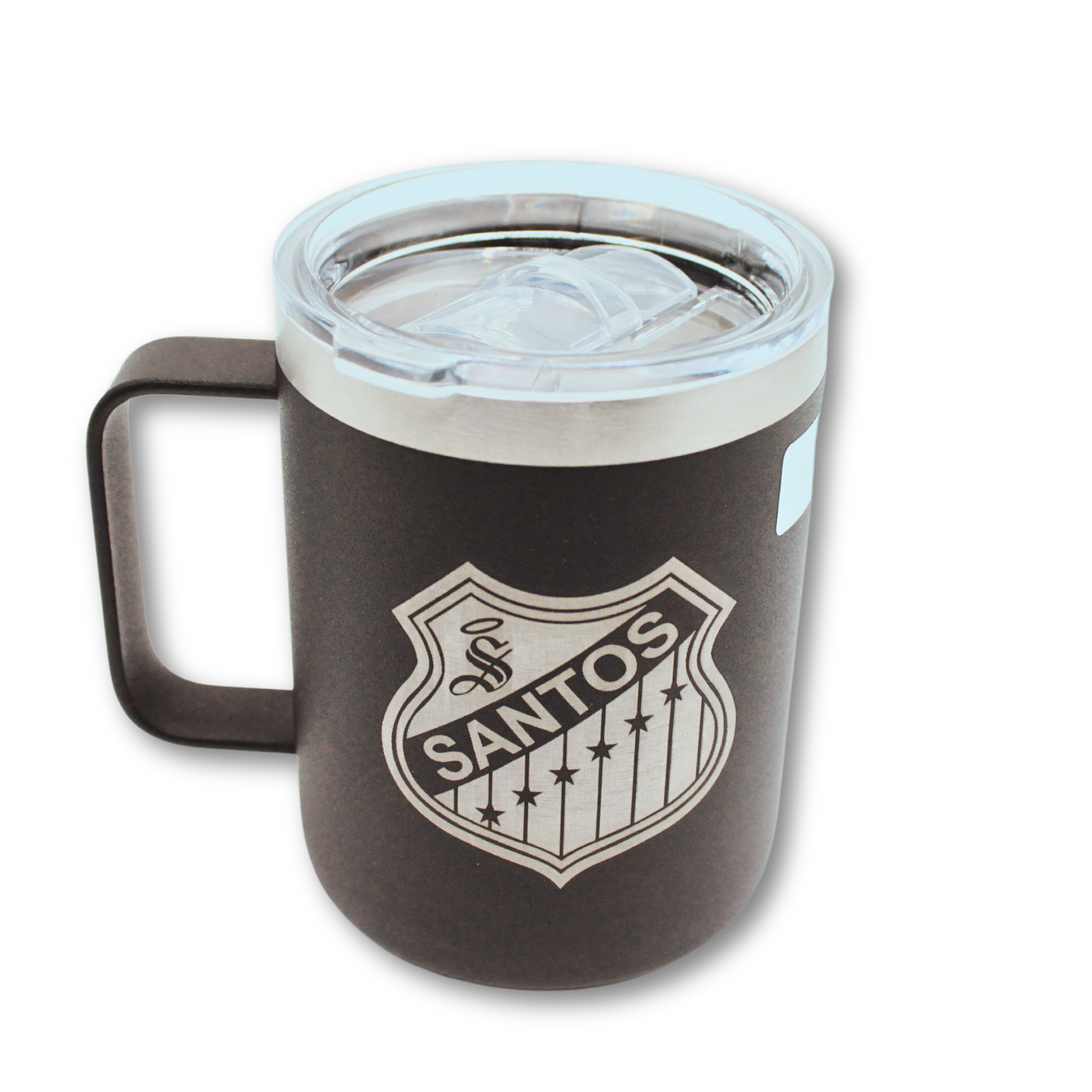 TAZA CON TAPA LOGO SANTOS GRABADO