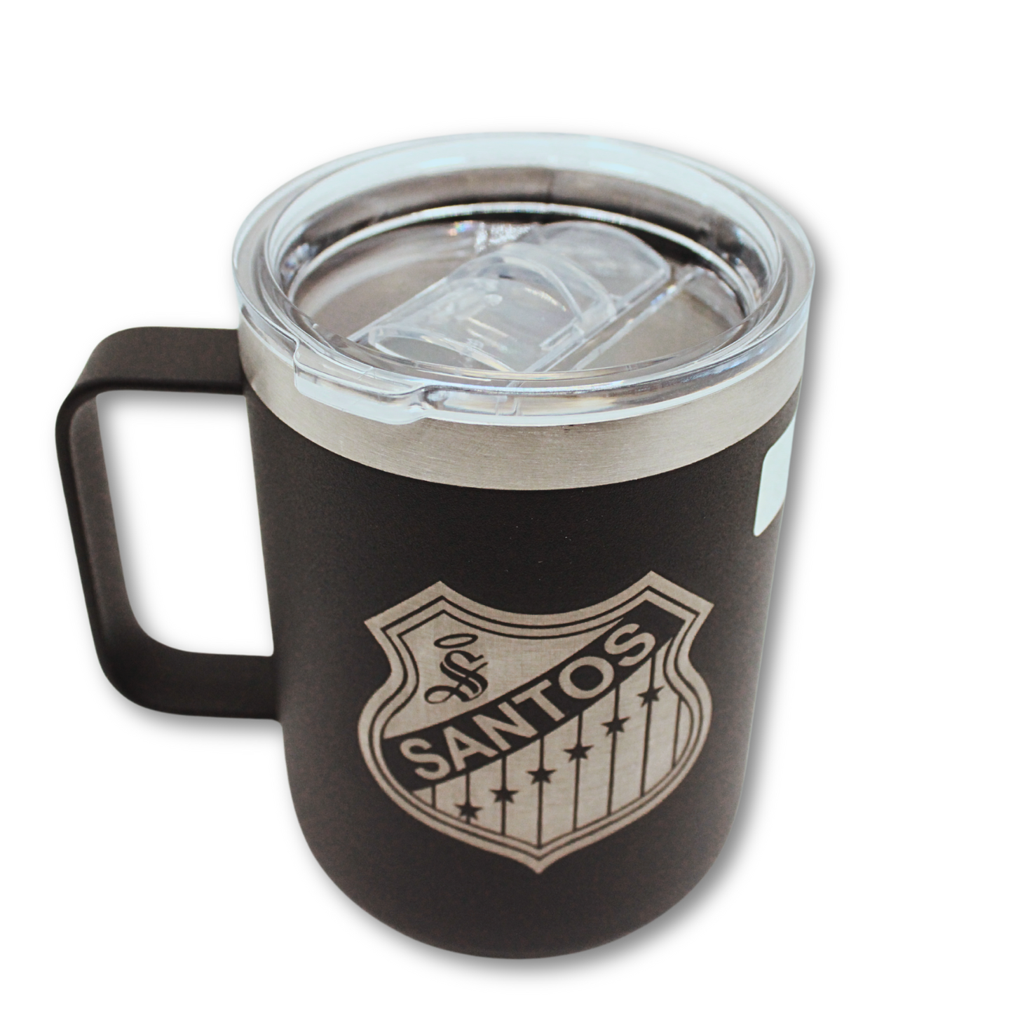 TAZA CON TAPA LOGO SANTOS GRABADO