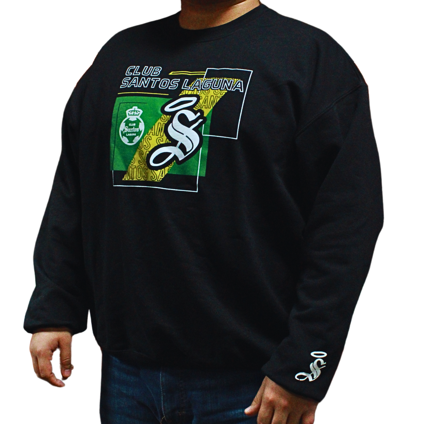 CREWNECK CLUB SANTOS LAGUNA ESCUDO Y S BLACK