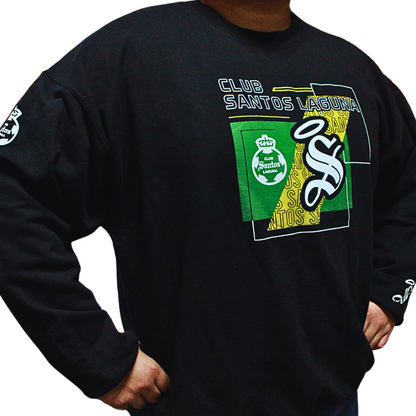 CREWNECK CLUB SANTOS LAGUNA ESCUDO Y S BLACK