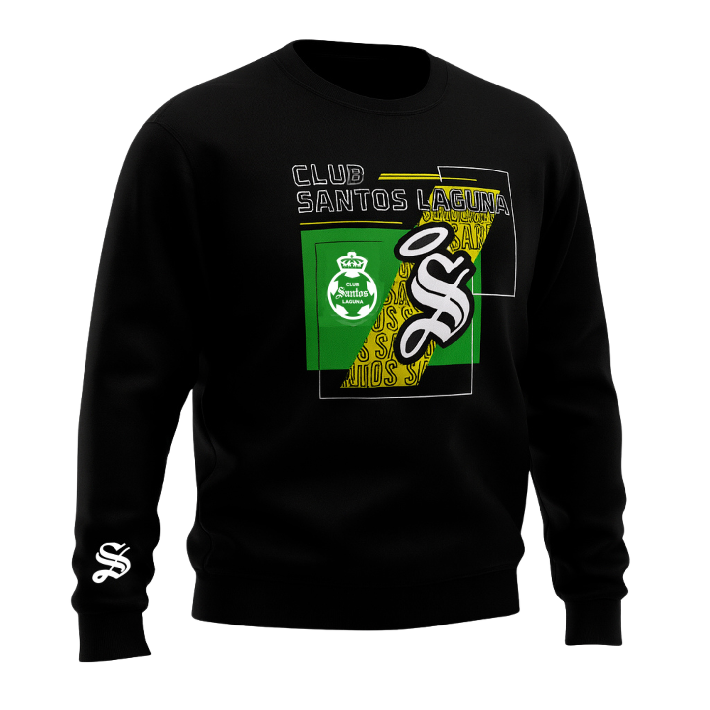 CREWNECK CLUB SANTOS LAGUNA ESCUDO Y S BLACK